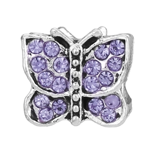 Luxe zilveren vlinderbedel met paarse edelstenen voor DIY armband sieraden decoratie