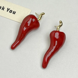 Unici Orecchini a Pendente a Forma di Peperoncino Rosso per Donna Design di Nicchia Stile Cibo Divertente Lega Smalto Oro Gioielli