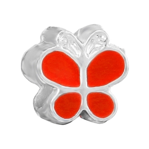 Silver alloy butterfly charm bead with bright orange enamel finish for DIY jewelry