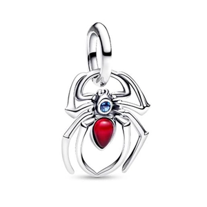 Silberner Spinnen-Anhänger mit roten und blauen Edelsteinen für Bettelarmbänder