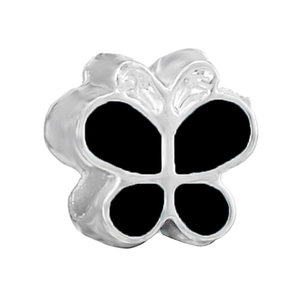 Abalorio de mariposa plateada con esmalte negro para pulseras de abalorios DIY
