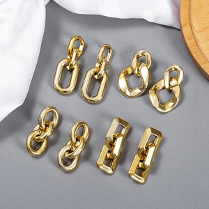 Mode Gold Farbe Legierung Geometrische Kette Tropfen Ohrringe Für Damen Vintage Klobig Ineinandergreifende Ohrringe Schmuck