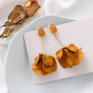 Elegant mustard yellow matte petal drop earrings with gold needle for women fashion