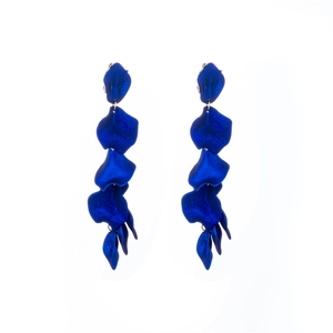 Elegant royal blue matte flower petal drop earrings for women in a vintage layered design