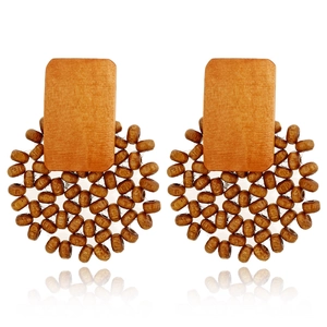 Boucles d'oreilles géométriques en bois faites main avec perles style bohème