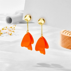 Fashionable tulip petal earrings in matte gold and bright orange finish for women
