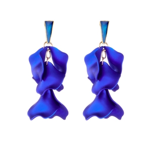 Elegant tiered blue petal tassel drop earrings with gold hooks for women