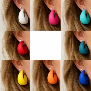 Matte Acrylic Candy Color C-Shaped Earrings With 925 Sterling Silver Post Rhinestone Heart Stud Earrings For Women Jewelry