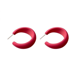 Matte candy-colored C-shaped geometric hoop earrings with 925 silver pins in deep pink