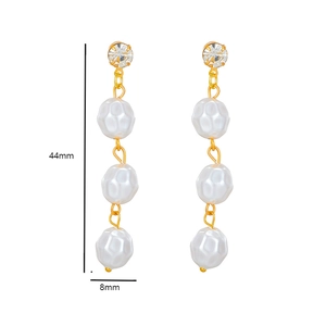 Detailed view of baroque drop earrings with 44mm length and crystal stud accent