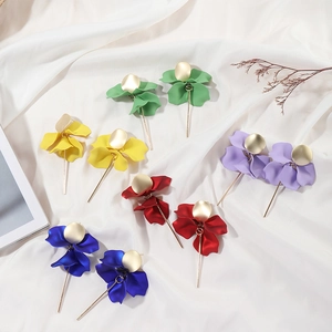 Elegant leaf petal drop earrings in multiple colors with matte gold finish and long bars