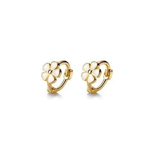 Créoles minimalistes en argent sterling 925 doré avec marguerites en émail blanc