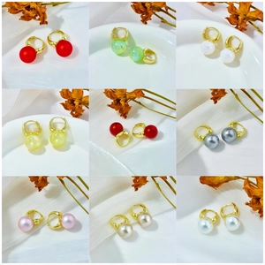 Vintage Gold Plated Copper Hoop Earrings With Elegant Round Simulated Artificial Pearl Beads Minimalist Fashion Jewelry For Women