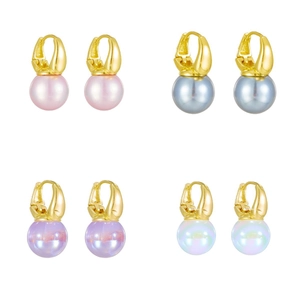 Classic gold hoop earrings featuring multi-color pearl charms in four elegant shades
