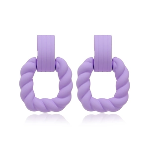 Matte purple geometric twist rectangular drop earrings with 925 silver needle