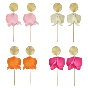Fashion Flower Petal Leaf Drop Earrings For Women Matte Acrylic Long Dangle Earrings Elegant Floral Jewelry Accessory Gift