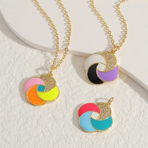 Copper Gold Plated Enamel Pinwheel Necklace Zirconia Inlaid Colorful Cute Windmill Pendant Geometric Jewelry For Women