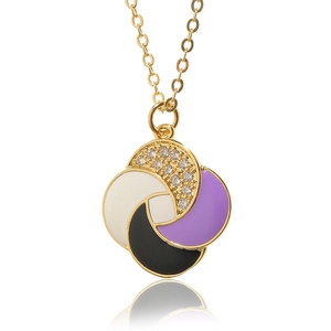 Minimalist gold windmill necklace with colorful enamel petals and zircon pavé pendant