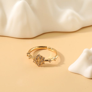 Anillo ajustable de oro para mujer con diseño de copo de nieve y cristales brillantes