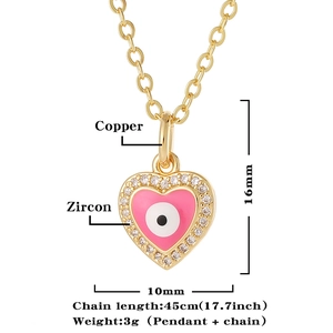 Größentabelle für herzförmige Evil Eye Halskette aus Kupfer mit Emaille und Zirkonia