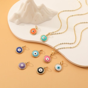 Fashion Evil Eye Pendant Necklace For Women Copper Gold Plated Round Enamel Protection Amulet Commuter Jewelry Gift