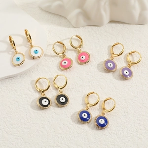 Gold Plated Copper Evil Eye Hoop Earrings For Women Turkish Style Round Enamel Drip Oil Dangle Earrings Fashion Jewelry