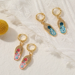 Flip-flop oorbellen met boze oog in roze en blauw met zirkonia steentjes