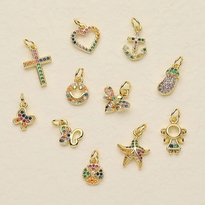 DIY Copper Gold Plated Zirconia Pendants For Jewelry Making Butterfly Cross Heart Smile Anchor Star Pendants Women Jewelry Accessories