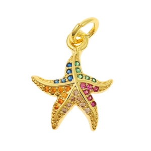 Golden starfish pendant with multicolored zirconia stones for DIY jewelry necklaces