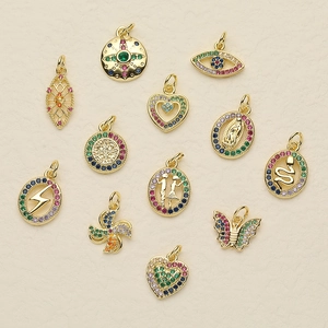 DIY Copper Gold Plated Colorful Zircon Pendants Butterfly Heart Evil Eye Religious Figure Charms For Jewelry Making