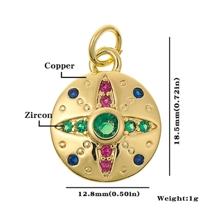 Detail view of a bohemian copper star pendant with multicolored zircon inlay