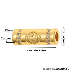 Detail of copper zircon smiley bead with 18x7mm dimensions for DIY jewelry making