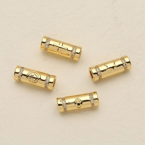Copper Micro Pave Zirconia Cylinder Beads For DIY Jewelry Making Gold Plated Evil Eye Star Cross Smiley Face Pendants