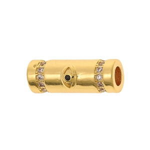 Gold evil eye cylinder pendant with micro-pave cubic zirconia for DIY jewelry making