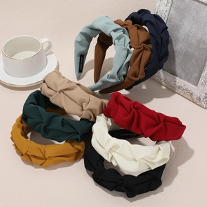 Cerchietto a Bordo Largo Pieghettato alla Moda per Donna Fascia per Capelli in Tessuto Intrecciato Fatto a Mano Copricapo Casual Stile Retro