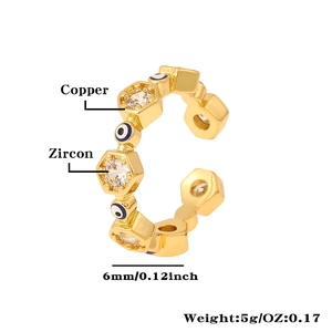 Detailed view of the 6mm gold-plated evil eye ring showing dimensions and zircon setting