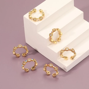 Gold Plated Copper Hexagon Evil Eye Zirconia Adjustable Ring For Women Fashion Enamel Finger Jewelry Unique Protective Gift