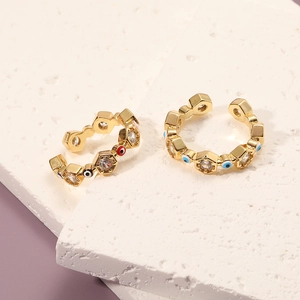 Polygonal Evil Eye open ring in gold plating with zircon and colorful enamel accents