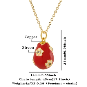 Detailed size specifications for flower zircon drop necklace with copper gold chain