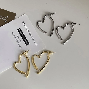 Crossover Heart Stud Earrings With 925 Sterling Silver Earring Post Gold Silver Plated Dual-Wear Simple Jewelry For Women