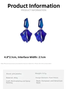 Deep blue matte petal earrings with dimensions 4.8x2.1cm and 8.5g weight detail