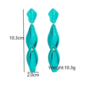 Detailed size chart for long blue petal tassel earrings with 10.3cm length and 2.0cm width