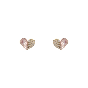 Elegant emerald pink crystal heart earrings with sparkling pavé cubic zirconia