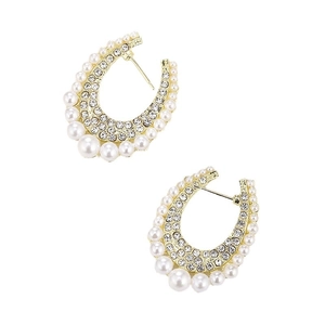 Golden U-shaped earrings featuring gradient faux pearls and shimmering rhinestones