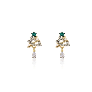 Elegant Christmas tree drop earrings with emerald stars, pearls and teardrop crystals