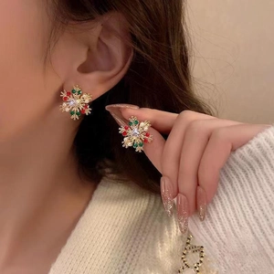 Alloy Rhinestone Artificial Pearl Snowflake Earrings Christmas Holiday Winter Party Fashion Jewelry With Stainless Steel Earring Post