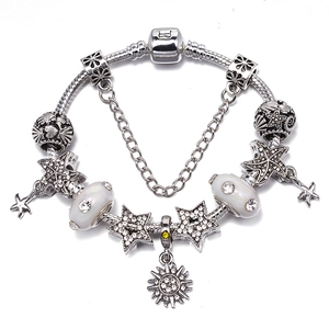 Moda DIY Lega Stella Sole Conchiglia Braccialetto con Ciondoli Strass Catena a Serpente Catenella di Sicurezza Gioielli Donna Regalo