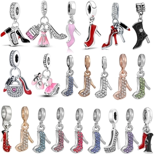 Alloy Enamel Rhinestone High Heels Lipstick Handbag Charm Pendants For DIY Bracelet Necklace Making Fashion Women Jewelry Accessories