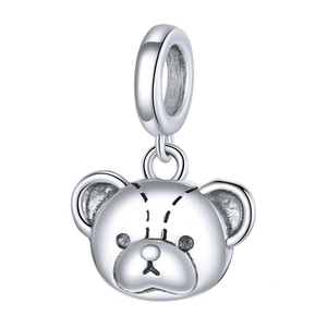 Ciondolo a forma di orso in argento lucido per bracciali DIY con dettagli di cucitura