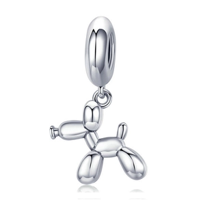 Ciondolo a forma di cane palloncino argento lucido per bracciali e collane fai-da-te
